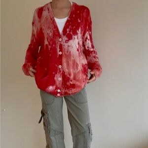 Polo Ralph Lauren Red and White Tie-Dye Cardigan